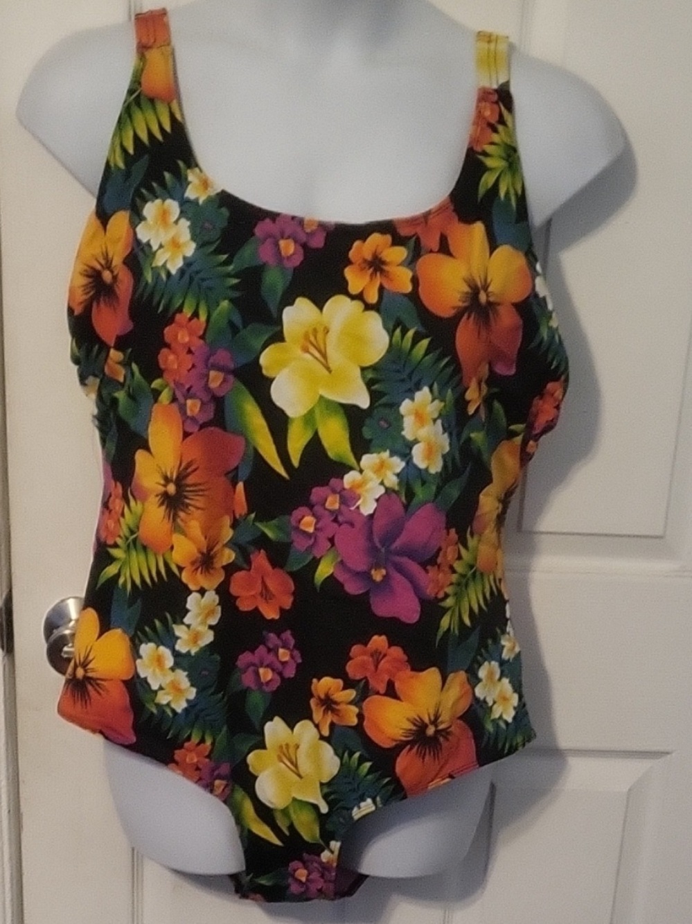Swim 365 Floral One-Piece Swimsuit in Black with Tropical Flowers
